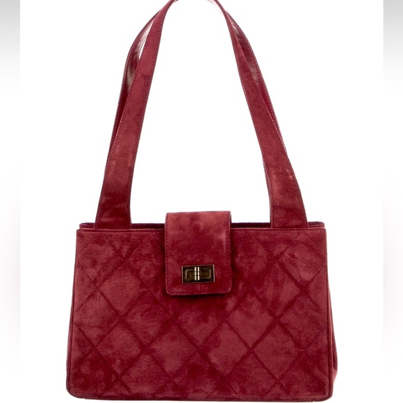 Chanel classic flap suede reissue burgundy  quilted shoulder bag handbag - Picture 1 of 4